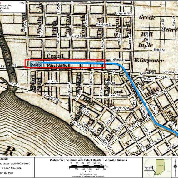 Map showing roads within Wabash and Erie Canal project area.
