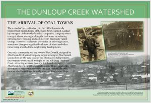 Infographic explaining the history of coal mining in the Dunlop Creek Watershed area.