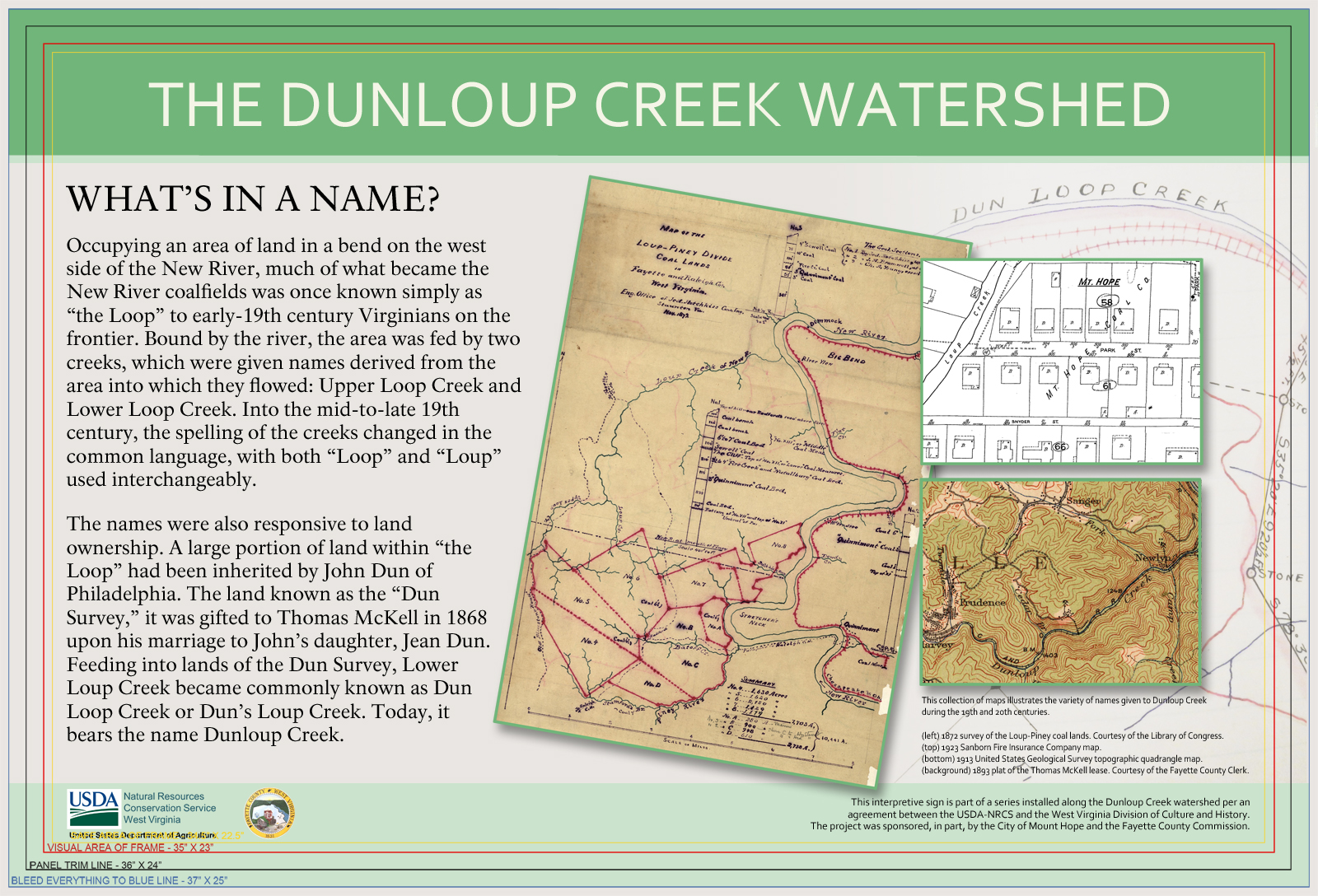 Infographic explaining the name of the Dunlop Creek Watershed.